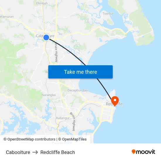 Caboolture to Redcliffe Beach map