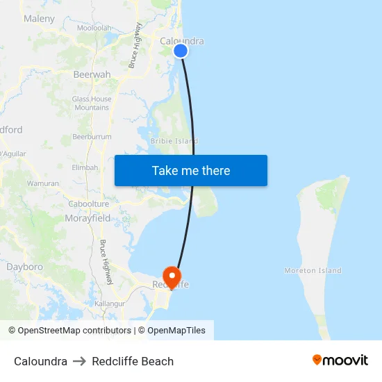 Caloundra to Redcliffe Beach map