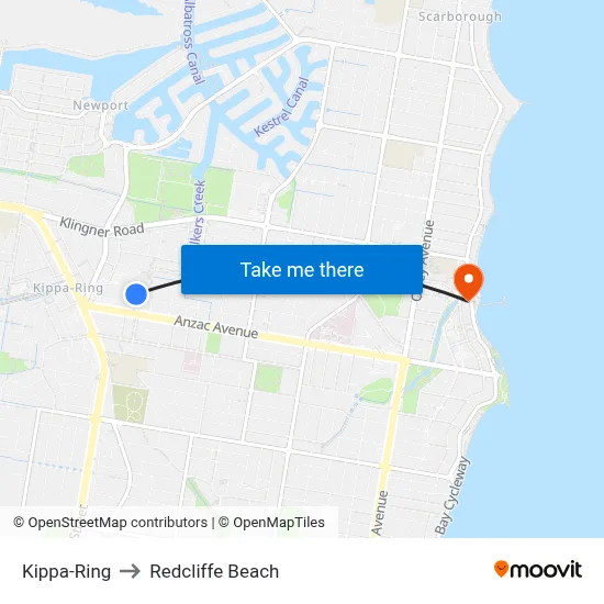 Kippa-Ring to Redcliffe Beach map