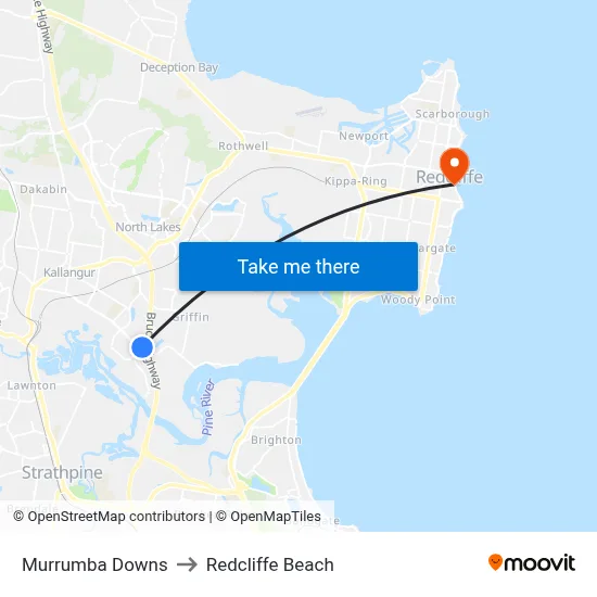 Murrumba Downs to Redcliffe Beach map