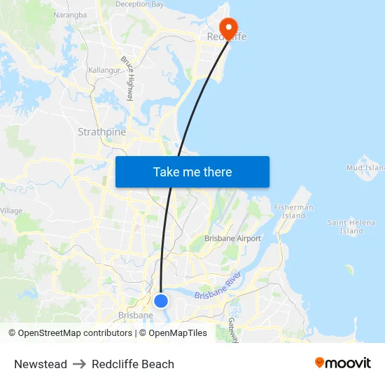 Newstead to Redcliffe Beach map