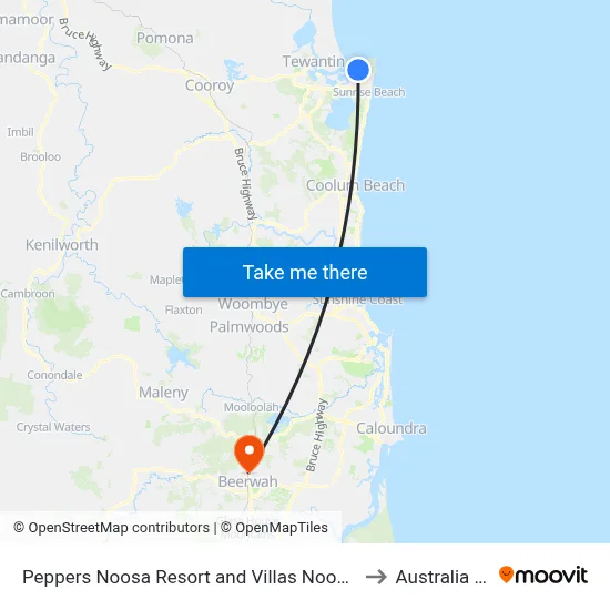 Peppers Noosa Resort and Villas Noosa Heads to Australia Zoo map