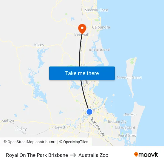 Royal On The Park Brisbane to Australia Zoo map
