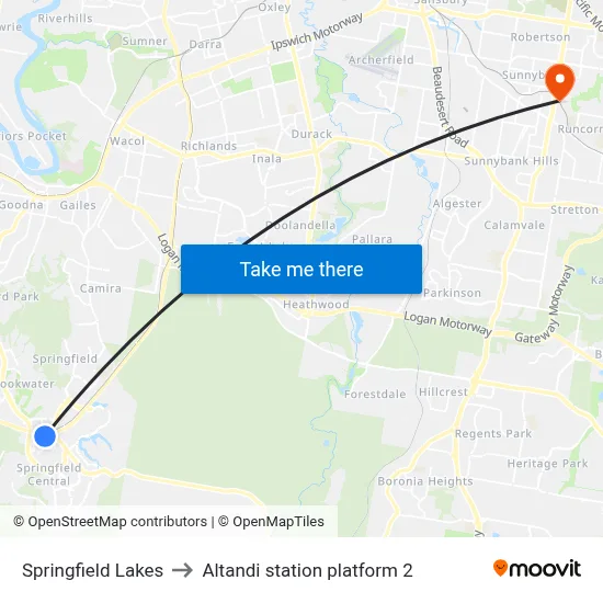 Springfield Lakes to Altandi station platform 2 map
