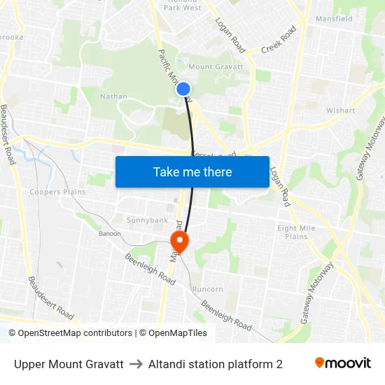 Upper Mount Gravatt to Altandi station platform 2 map
