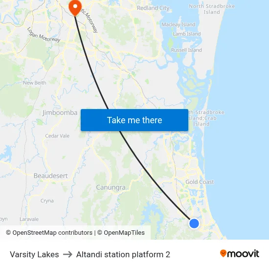 Varsity Lakes to Altandi station platform 2 map