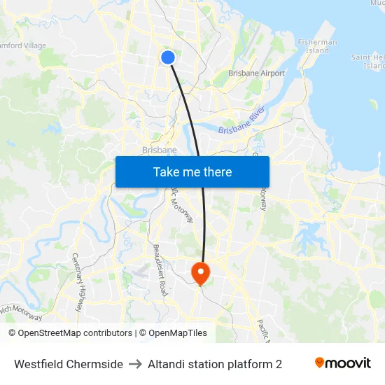 Westfield Chermside to Altandi station platform 2 map