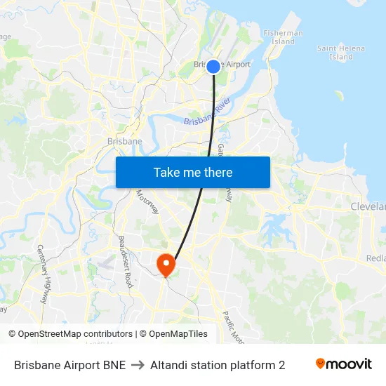 Brisbane Airport BNE to Altandi station platform 2 map