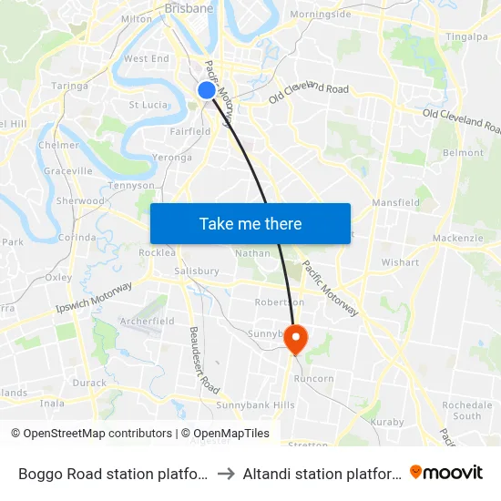 Boggo Road station platform 6 to Altandi station platform 2 map