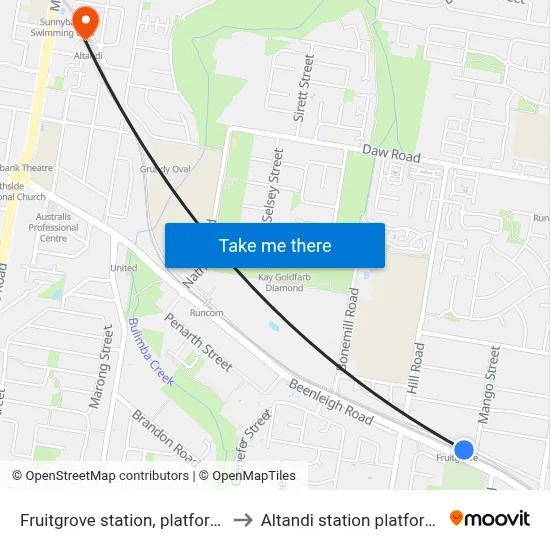 Fruitgrove station, platform 1 to Altandi station platform 2 map