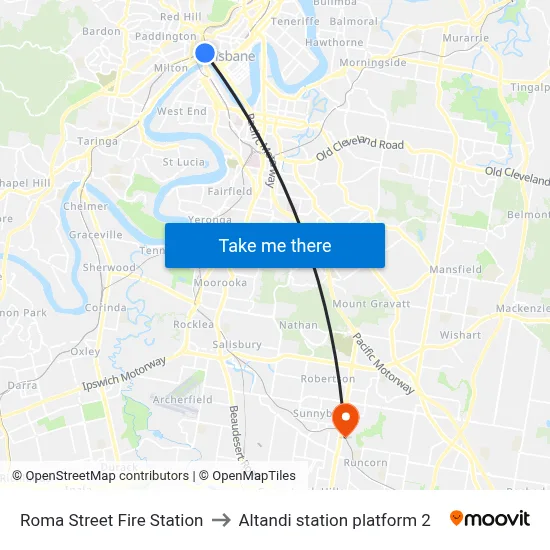 Roma Street Fire Station to Altandi station platform 2 map