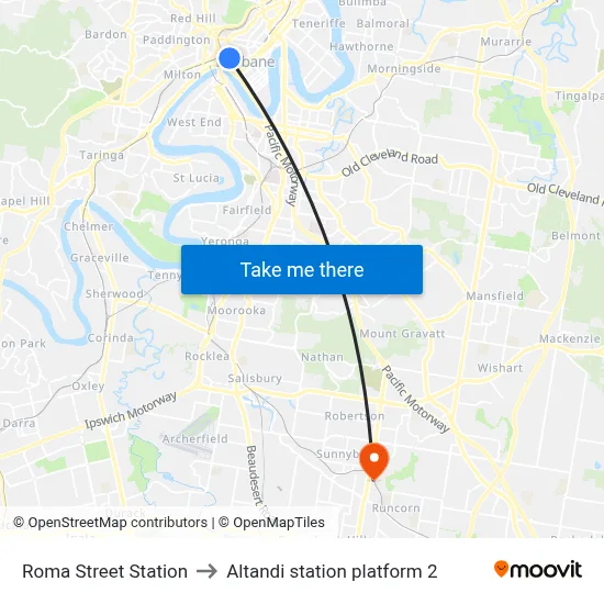 Roma Street Station to Altandi station platform 2 map