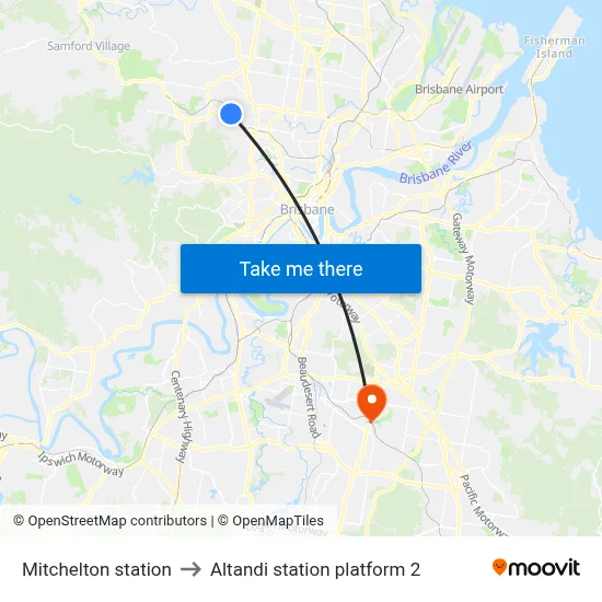 Mitchelton station to Altandi station platform 2 map