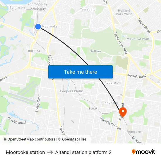 Moorooka station to Altandi station platform 2 map