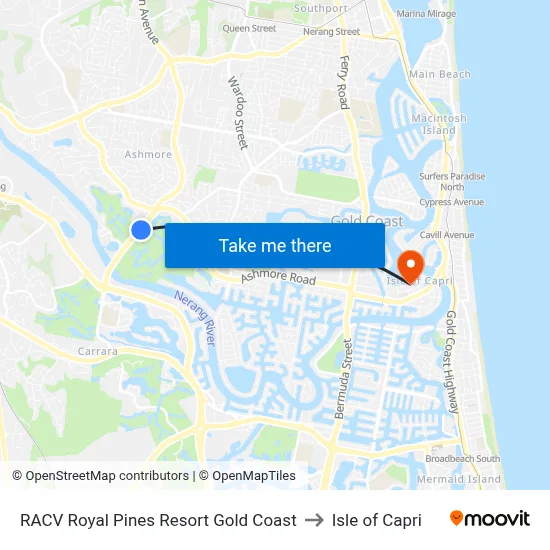 RACV Royal Pines Resort Gold Coast to Isle of Capri map