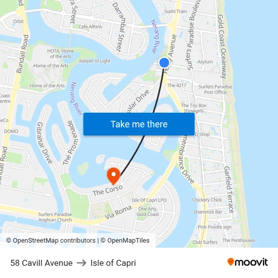 58 Cavill Avenue to Isle of Capri map