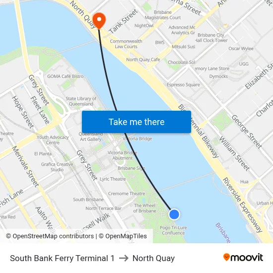 South Bank 1 to North Quay map