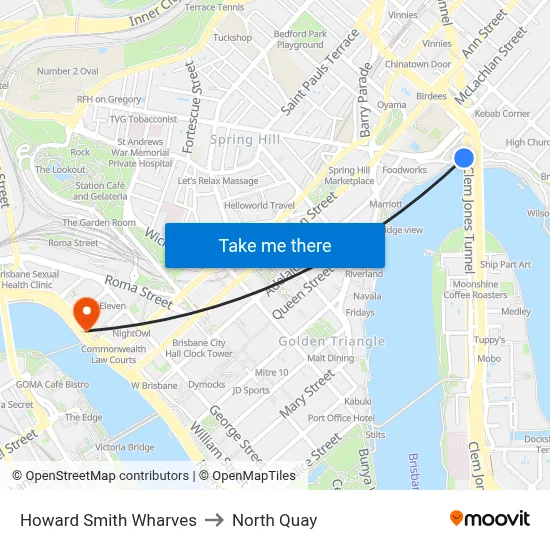 Howard Smith Wharves to North Quay map