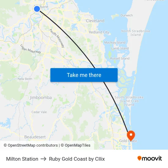 Milton Station to Ruby Gold Coast by Cllix map
