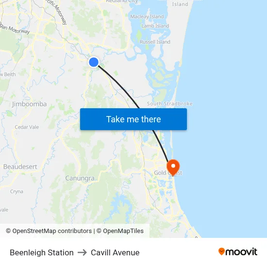 Beenleigh Station to Cavill Avenue map
