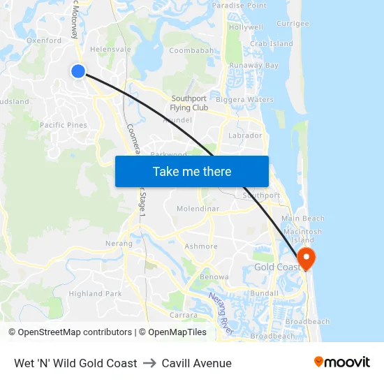 Wet 'N' Wild Gold Coast to Cavill Avenue map