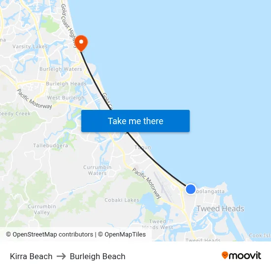 Kirra Beach to Burleigh Beach map