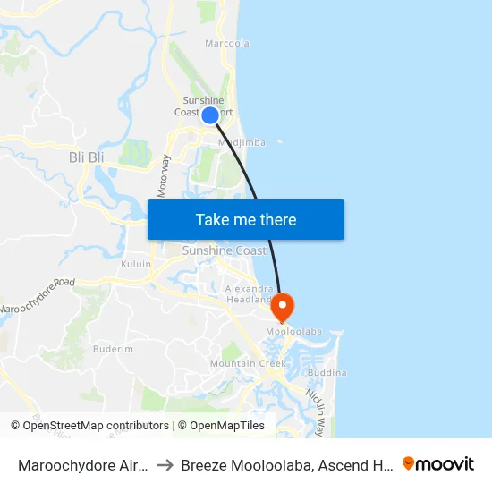 Maroochydore Airport MCY to Breeze Mooloolaba, Ascend Hotel Collection map