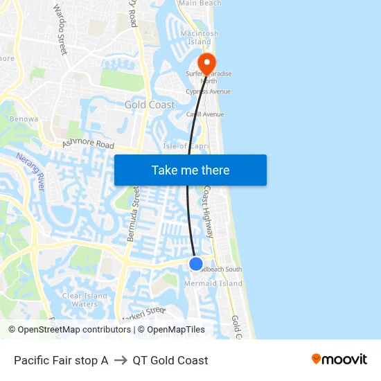 Pacific Fair stop A to QT Gold Coast map