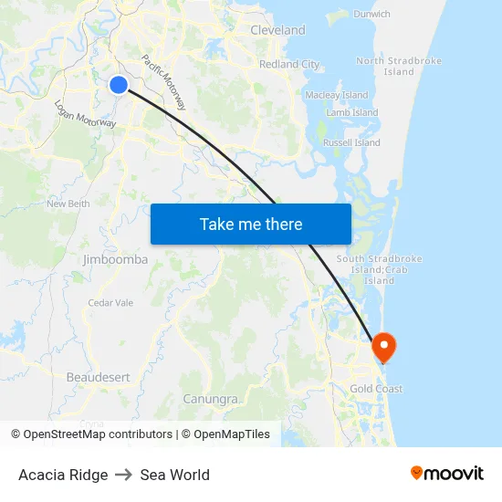 Acacia Ridge to Sea World map
