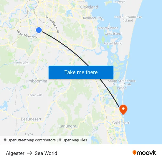 Algester to Sea World map