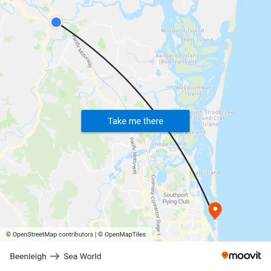 Beenleigh to Sea World map