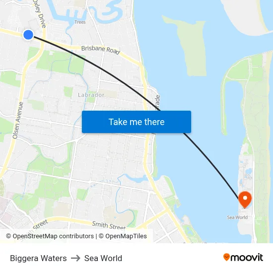 Biggera Waters to Sea World map