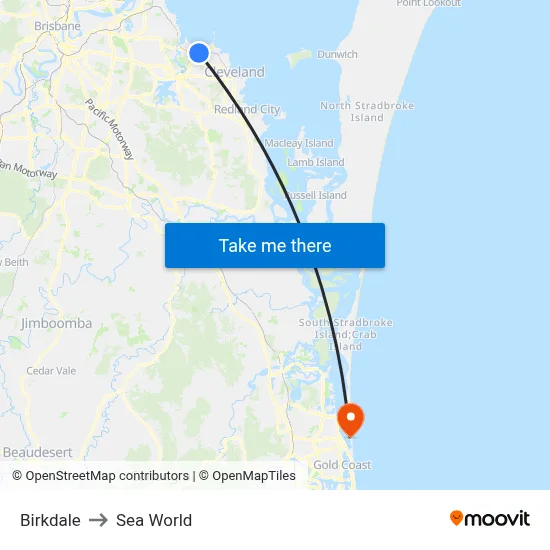 Birkdale to Sea World map
