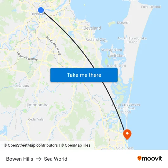 Bowen Hills to Sea World map