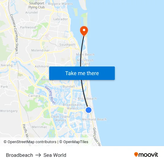 Broadbeach to Sea World map