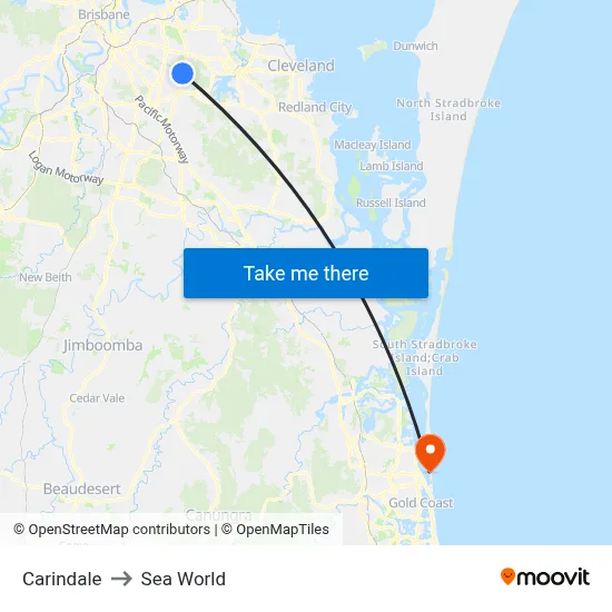 Carindale to Sea World map