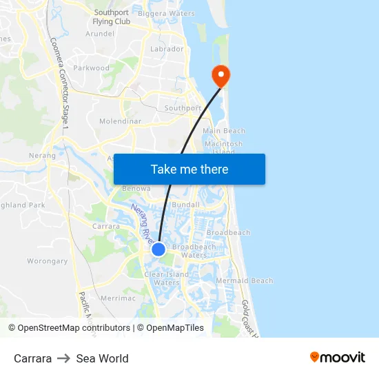 Carrara to Sea World map