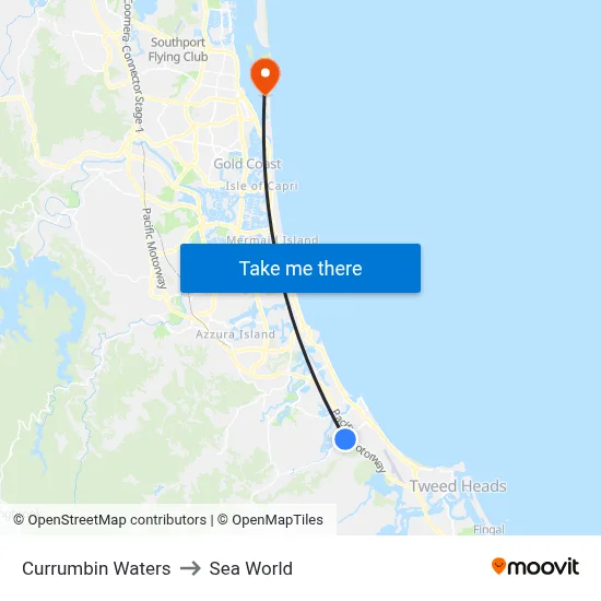 Currumbin Waters to Sea World map
