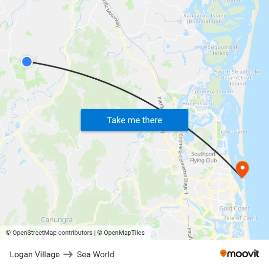 Logan Village to Sea World map