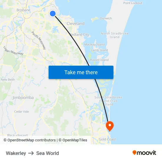 Wakerley to Sea World map