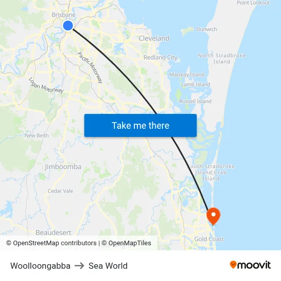 Woolloongabba to Sea World map