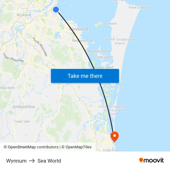 Wynnum to Sea World map