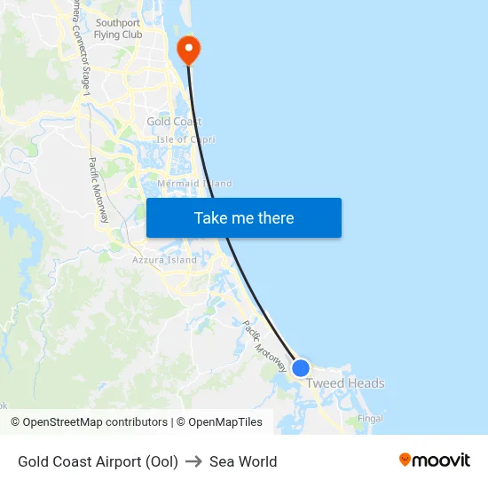 Gold Coast Airport (Ool) to Sea World map