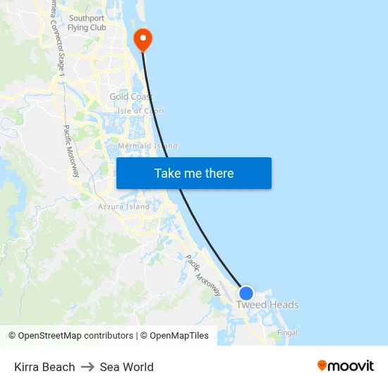 Kirra Beach to Sea World map