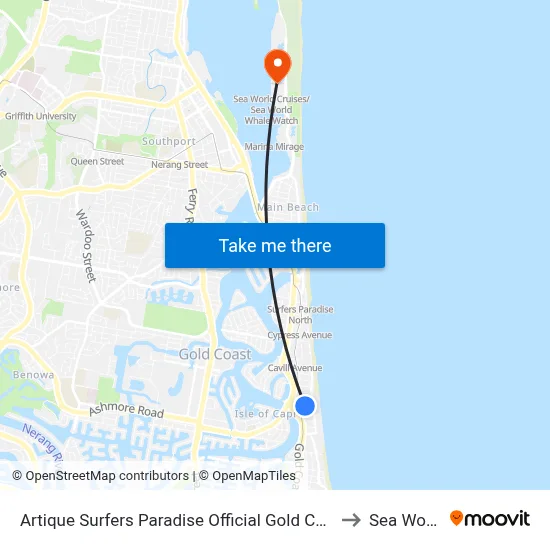 Artique Surfers Paradise Official Gold Coast to Sea World map