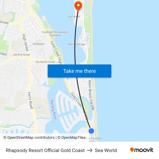 Rhapsody Resort Official Gold Coast to Sea World map