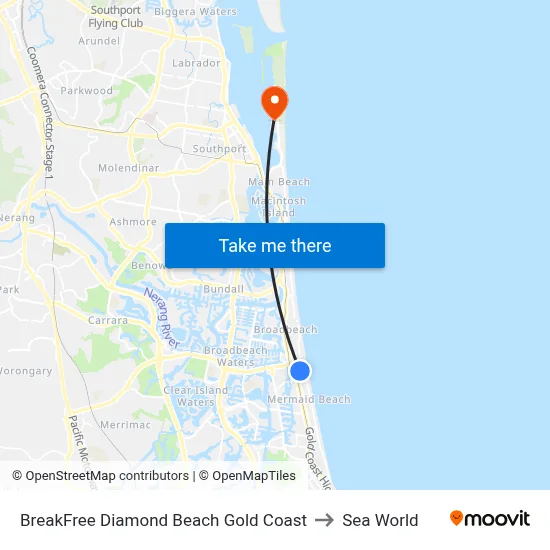 BreakFree Diamond Beach Gold Coast to Sea World map