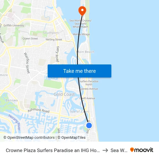 Crowne Plaza Surfers Paradise an IHG Hotel Gold Coast to Sea World map