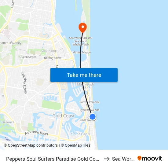 Peppers Soul Surfers Paradise Gold Coast to Sea World map