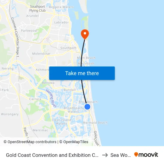 Gold Coast Convention and Exhibition Centre to Sea World map